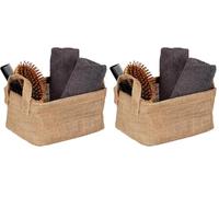 WENKO Cesta de almacenamiento Juna S, cesta decorativa para guardar y ordenar accesorios como la ropa, con dos prácticas asas, material exterior yute 100%, 20 x 15 x 15 cm, marrón (Paquete de 2)