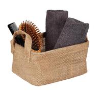 WENKO Cesta de almacenamiento Juna S, cesta decorativa para guardar y ordenar accesorios como la ropa, con dos prácticas asas, material exterior yute 100 %, 20 x 15 x 15 cm, marrón