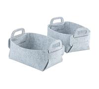WENKO Cesta de fieltro Nina S, set de 2, fieltro de poliéster reciclado, cestos plegables para ahorrar espacio con prácticas asas de transporte y 2,4 L cada una, 19 x 14 x 9 cm, gris claro