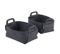 WENKO Cesta de fieltro Nina S, set de 2, fieltro de poliéster reciclado, cestos plegables para ahorrar espacio con prácticas asas de transporte y 2,4 L cada una, 19 x 14 x 9 cm, gris oscuro