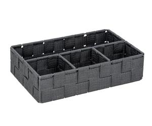 WENKO Cesto de baño Adria pequeño gris oscuro - Organizador para el baño con 4 compartimentos, Polipropileno, 26 x 6.5 x 17 cm, Gris oscuro