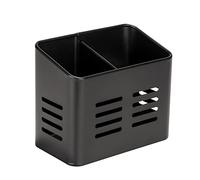 WENKO Cesto de cubertería Baco, cesta Black Outdoor Kitchen de metal recubierto de polvo en color negro para cubiertos, también sirve de escurreplatos gracias a sus agujeros de base, 16 x 13,5 x 9 cm