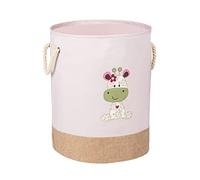 WENKO Cesto para ropa Kids Greta rosa, bolsa para colada infantil en moderno color rosa claro, simpático estampado de jirafas y dos asas de algodón, 63 L de capacidad en un compartimento, Ø 40 x 50 cm