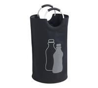 WENKO Colector de botellas Jumbo, 69 litros, bolsa para botellas decorada con impresión y asas de aluminio suaves para transportar fácilmente botellas vacías, 100 % poliéster, 38 x 72 cm, negro