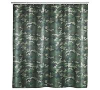 WENKO Cortina de baño Camouflage - lavable, impermeable, con 12 anillos para cortina de ducha, Poliéster, 180 x 200 cm, Multicolor