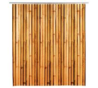 WENKO Cortina de ducha Bambusa, hecha con película de plástico reciclable y respetuosa con el medio ambiente (PEVA), para ducha y baño, impermeable, 180 x 200 cm, incluye 12 anillas blancas, marrón