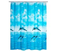 Wenko Cortina de Ducha Delfín - Impermeable, Polietileno, 180 x 200 cm, Multicolor