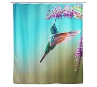 WENKO Cortina de ducha Managua, 180 x 200 cm, cortina de 100 % poliéster con ojales metálicos y banda de contrapeso de goma para ducha y bañera, hidrófuga y lavable, incl. 12 anillas blancas