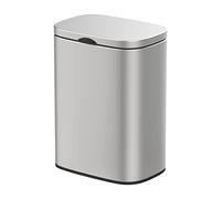 WENKO Cubo de basura Sare de 5 litros con tapa y cierre automático, cubo de baño de acero inoxidable con antihuellas, fijación sin taladrar, 21,5 x 29,5 x 19 cm
