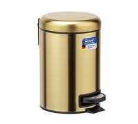 WENKO Cubo de pedal Leman oro mate 3 l - Cubo de cosmética, cubo de basura con recubrimiento anti-huellas dactilares Capacidad: 3 l, Acero inoxidable, 17 x 25 x 22.5 cm, Oro