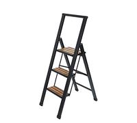 WENKO Escalera plegable en diseño de aluminio 3 peldaños negro - Escalera doméstica antideslizante, escalera de tijera de seguridad, Aluminio recubierto, 44 x 127 x 5.5 cm, Negro