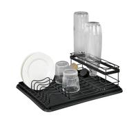 WENKO Escurridor de Platos con Soporte para Botellas Mod. Amy, escurridor para Fregadero, componentes extraíbles, Bandeja de plástico Reciclado, Color Negro