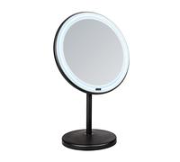WENKO Espejo cosmético de pie con LED Onno, espejo regulable con iluminación LED y 5 aumentos, interruptor de encendido/apagado táctil, funcionamiento con pilas o cable USB, 20x34x13,5 cm, negro