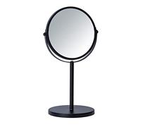 WENKO Espejo de pie para cosmética Assisi Ø 17 cm negro - Espejo de maquillaje orientable con triple aumento, superficie de espejo ø 16 cm 300 % aumento, Acero, 18.5 x 34.5 x 15 cm, Negro