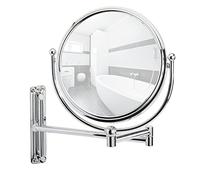 Wenko Espejo Mural para cosmética con Brazo orientable Deluxe - Regulable en la Altura, Superficie de Espejo ø 19 cm 500% Aumento, Acero, 23 x 28.5 x 33 cm, Cromo