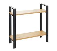 WENKO Estante de cocina Lou, elegante estantería para encimera, de metal y tablas de bambú, 2 niveles para mayor espacio de almacenamiento, (An. x A x P): 32 x 33 x 11 cm, negro/marrón claro