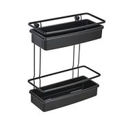 WENKO Estantería de pared Molinella, 2 estantes y cestas profundas para colocar productos de cuidado con seguridad, acero inoxidable mate con inserto de plástico, (An.x Al.x P): 30x35x14 cm, negro