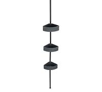 WENKO Estantería extensible de esquina Villata, barra telescópica, acero inoxidable, con tres cestas con aspecto de piedra natural de poliresina, para ducha y baño, extensible hasta 275 cm, gris/negro