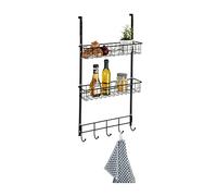 WENKO Estantería para puerta negra para baño y cocina, para almacenamiento adicional, con 2 cestas y 5 ganchos, montaje sin herramientas para colgar en el marco de la puerta, 39 x 75 x 10 cm, metal