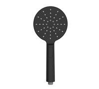 WENKO Mango de ducha Design negro Ø 12 cm - ducha de mano universal, rociador de ducha con 3 tipos de chorros con un cómodo cambio por pulsador, Plástico (ABS), 12 x 12 cm, Negro