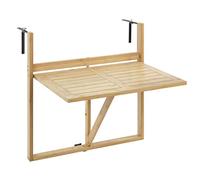 WENKO Mesa plegable para balcón de bambú Waikiki, mesa para colgar en la barandilla del balcón con soportes de pared de ajuste continuo y tablero de mesa plegable de bambú lacado, 64 x 65 x 44 cm