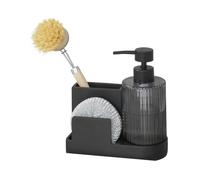 WENKO Organizador Fregadero Mod, Pina Elegante Organizador Cocina y baño con dosificador jabón extraíble poliresina Vidrio 16x17x7.5 cm Negro
