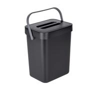 WENKO Papelera con asa Tago, cubo de 5 L, papelera compacta de color negro para fijación sin taladrar, incluye opción de montaje sobre puertas Static-Loc®, 21 x 24,5 x 17 cm
