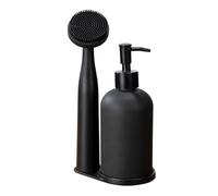 WENKO Piedo - Juego de 3 Piezas para lavavajillas con dispensador de detergente (Cristal, 400 ml, rellenable, Cepillo y Soporte de polirresina, 12,5 x 9 x 25 cm), Color Negro