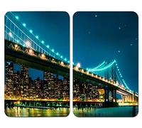 Wenko Placas Cobertoras de Vidrio Universales Brooklyn Bridge, Juego de 2 Piezas para Todos los Tipos de Cocinas, Vidrio Endurecido, 30 x 52 cm, Color Multicolor