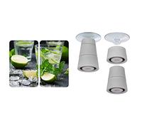 WENKO Placas cobertoras de vidrio universales Mojito, juego de 2 piezas para todos los tipos de cocinas, Vidrio endurecido, 30 x 52 cm + Patas para Tablas de Vidrio 4 pcs, Gris, 24.5x10x2.5 cm