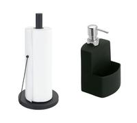 Wenko Portarrollos de Cocina Clayton, Accesorio Black Outdoor Kitchen, Medidas Ø 15 x 33 cm & Dispensador de lavavajillas Festival, dispensador para la Cocina, 380 ml, 10 x 18 x 10 cm, Negro