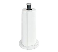 WENKO Portarrollos de cocina Marmor, soporte de rollo de cocina de pie con elegante aspecto de mármol, con base de plástico y barra negra de metal, (An./P x A): Ø 15 x 32 cm, blanco