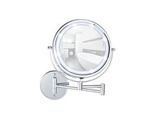 Wenko Power-Loc Espejo con Luz Lumi - Espejo 500%, Fijar sin taladrar, Superficie de Espejo ø 17.5 cm 500% Aumento, Acero, 25.5 x 32 x 4-35 cm, Cromo