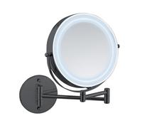WENKO Power-Loc® - Espejo de Pared LED con iluminación, 5 aumentos, sin Agujeros, Superficie de Espejo de 17,5 cm de diámetro
