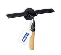 WENKO Rasqueta ducha Turbo-Loc con gancho, sin taladrar, adhesiva, 24,3 cm | acero inoxidable y mango de bambú, escobilla para ducha, azulejos, espejos, ventanas y coche, negro/natural, Mod Bambusa