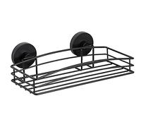 WENKO Repisa mural Vacuum-Loc negra, repisa de pared, fijación sin taladrar, repisa de ducha con fijación al vacío, repisa de baño, acero pintado en negro, estilo loft, 26 x 6,5 x 14 cm