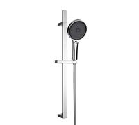 WENKO Set de ducha Softwater, barra de ducha de acero inoxidable en diseño cuadrado con cabezal de ducha Softwater para agua microfina y flexo de ducha a juego, apto para calentadores de agua, cromo