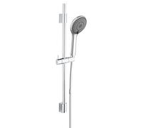 WENKO Set de ducha Watersaving, barra de ducha de acero inoxidable, cabezal con 3 tipos de chorro y flexo de ducha, apto para calentadores de agua, conexión universal de ½", 70 cm, cromado