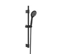 WENKO Set de ducha Watersaving, barra de ducha de acero inoxidable de calidad con cabezal con 3 tipos de chorro y flexo, apto para calentadores de agua, conexión universal de ½", 70 cm, negro