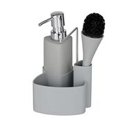 WENKO Set lavavajillas Empire, 4 en 1 - dispensador, cepillo, soporte para paños de cocina y organizador, cerámica de calidad con superficie suave al tacto, 250 ml, 11 x 19 x 12,5 cm, gris
