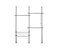 WENKO Sistema telescópico Herkules Duo en negro, con 3 barras de ropa y 2 cestas de almacenamiento, adaptable a diferentes habitaciones, 164-215 x 165-300 x 38 cm, de metal con recubrimiento de polv