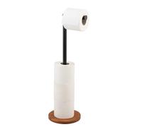 WENKO Soporte de Papel higiénico 2 en 1 Serro, Base de bambú, Almacenamiento para hasta 4 Rollos de Papel higiénico, Negro, 17 x 67 x 17 cm