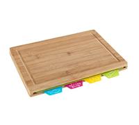 WENKO Tabla de cortar Bella - Tabla de cocina, tabla de cortar con surco de goteo para líquidos y 4 bandejas de corte, extraíbles individualmente, Bambú, 32.5 x 2.3 x 22.5 cm, Marrón