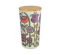WENKO Tarro de almacenamiento Flowers, con decoración floral y tapa de bambú, recipiente hermético para alimentos, sin BPA, capacidad de 0,95 litros, Ø 10,5 x 18,5 cm