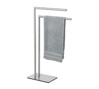 WENKO Toallero de pie Recco, toallero independiente de acero inoxidable satinado con base firme para que se mantenga en pie de forma segura, dos barras para toallas, 48 x 80,5 x 20 cm