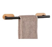WENKO Turbo-Loc Orea Bamboo - Toallero de Barra para Toallas de baño (40 x 4,5 x 7,5 cm, Acero Inoxidable Lacado Mate Combinado con un Soporte de Pared de bambú)