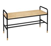 WENKO Zapatero Loft con Estante para hasta 4 Pares de Zapatos, de Tubo de Acero con Asiento sólido de bambú Certificado FSC®, 85 x 50 x 33,5 cm, Color Negro y Natural