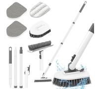 WenYa Cepillo de limpieza 4 en 1 para bañera y azulejos, cepillo de limpieza de ducha, mango largo desmontable de 52 pulgadas, herramienta de limpieza de cerdas rígidas para bañera, cocina, pared