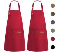 WENYA Pack de 2 delantales de cocina para mujer, delantal unisex ajustable con bolsillos, delantal de lona impermeable para la cocina del hogar, restaurante, cafetería, granate, Talla única