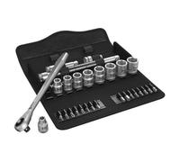 Wera Juego de carraca Zyklop Metal 8100 SB 7, cuadradillo pasante 3/8" métrico, 29 piezas